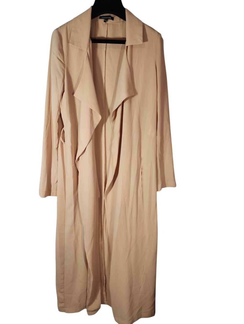 Good Time Beige Lightweight Draped Waterfall Duster Trench Coat Pockets. M
